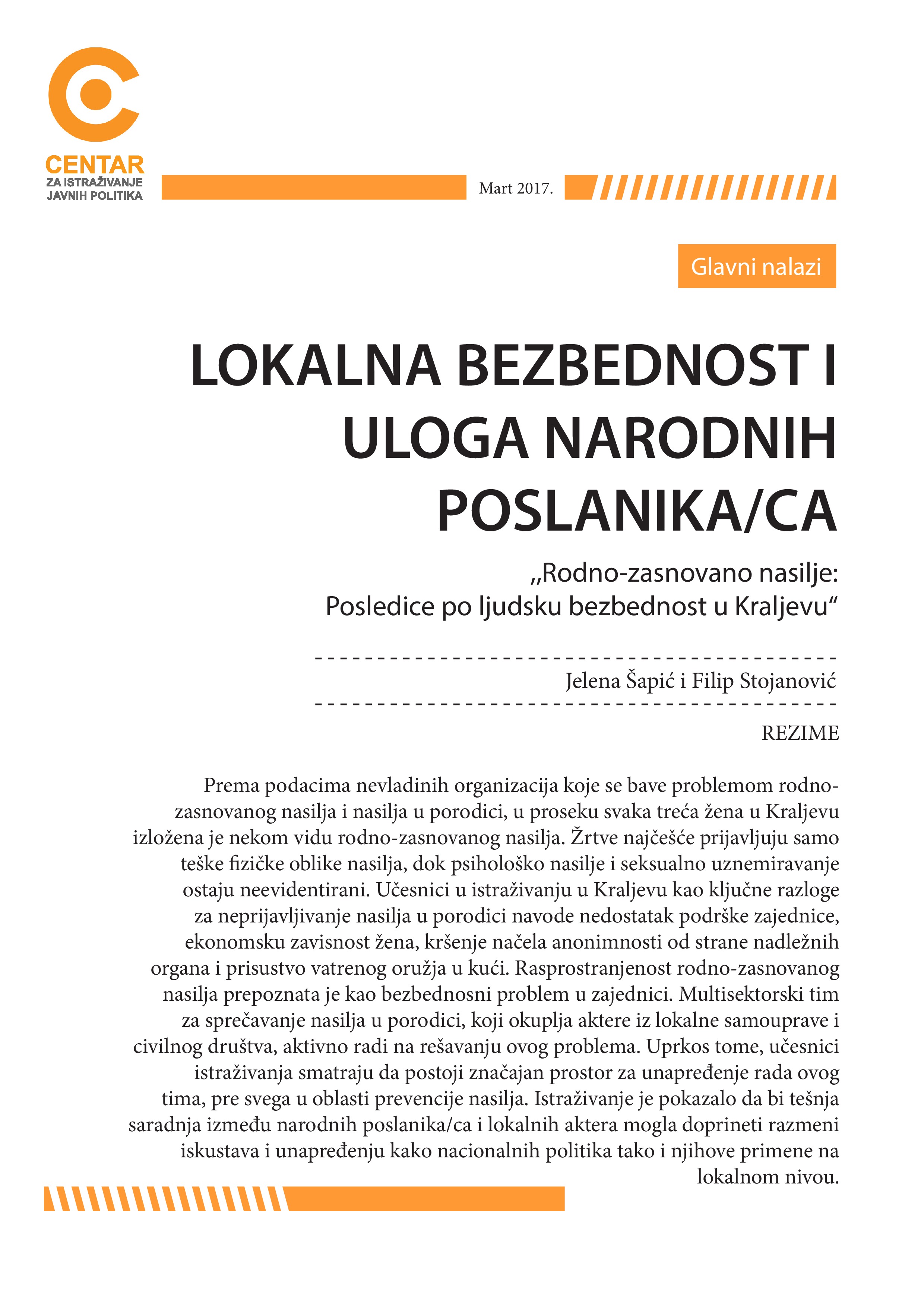 Rodno-zasnovano nasilje: Posledice po ljudsku bezbednost u Kraljevu
